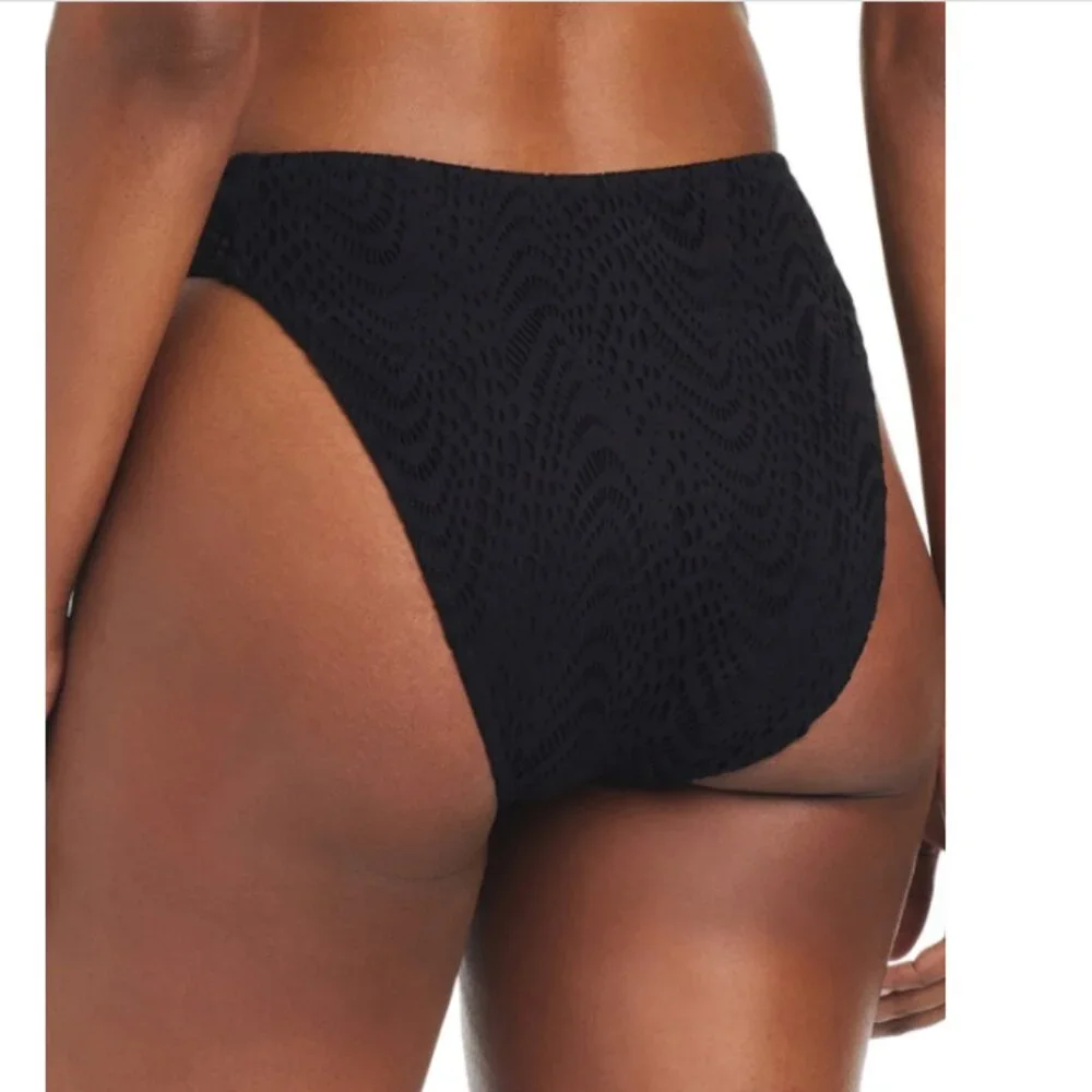 Bar Iii Women's Crochet High-Rise Side-Tab Bottoms Black Size XL 22219